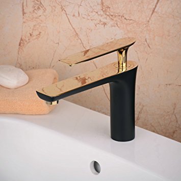 Bitonto Single Gold Polished Handle Long Reach Spout Black Painting Bathroom Faucet